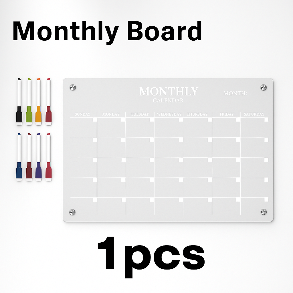 Acrylic Fridge Calendar – Reusable Dry Erase with 6 Pens