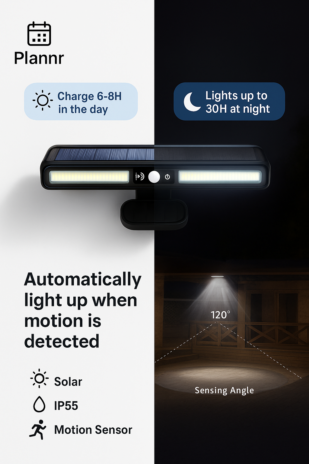 Clip on Solar Motion Lights Outdoor Waterproof,Solar Fence Lights outside with 36 Leds, Portable Solar Powered Security Light