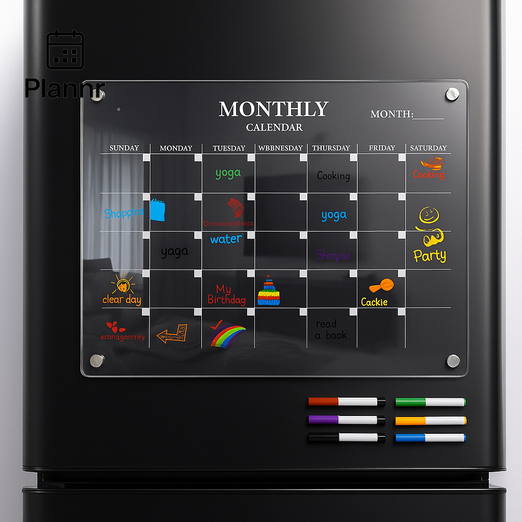 Acrylic Fridge Calendar – Reusable Dry Erase with 6 Pens