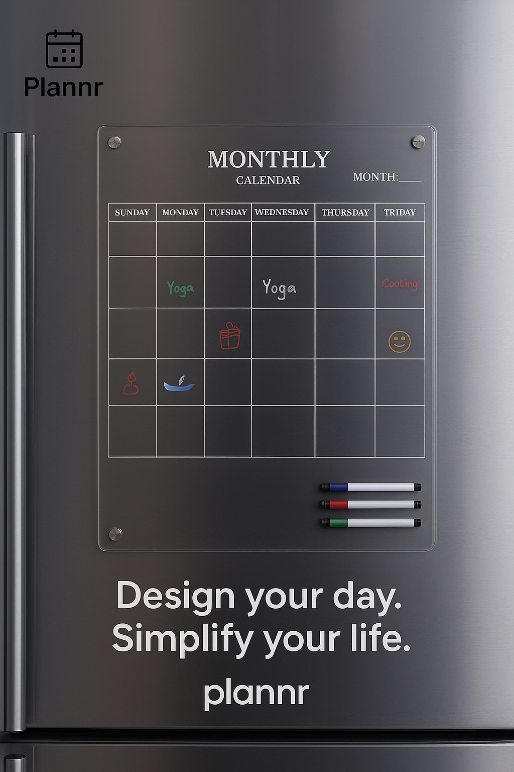 Acrylic Fridge Calendar – Reusable Dry Erase with 6 Pens