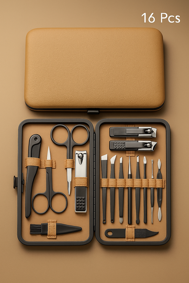 7/16/18Pcs Manicure Set Stainless Steel Professional Pedicure Kit Nail Grooming Kit Clippers Kit with Black PU Leather Case
