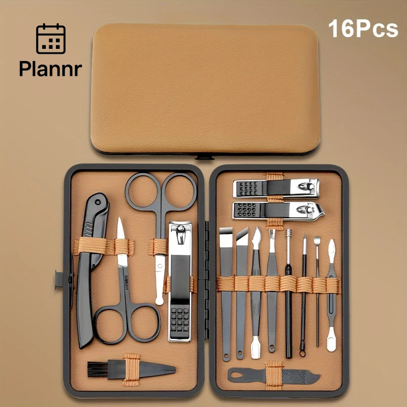7/16/18Pcs Manicure Set Stainless Steel Professional Pedicure Kit Nail Grooming Kit Clippers Kit with Black PU Leather Case