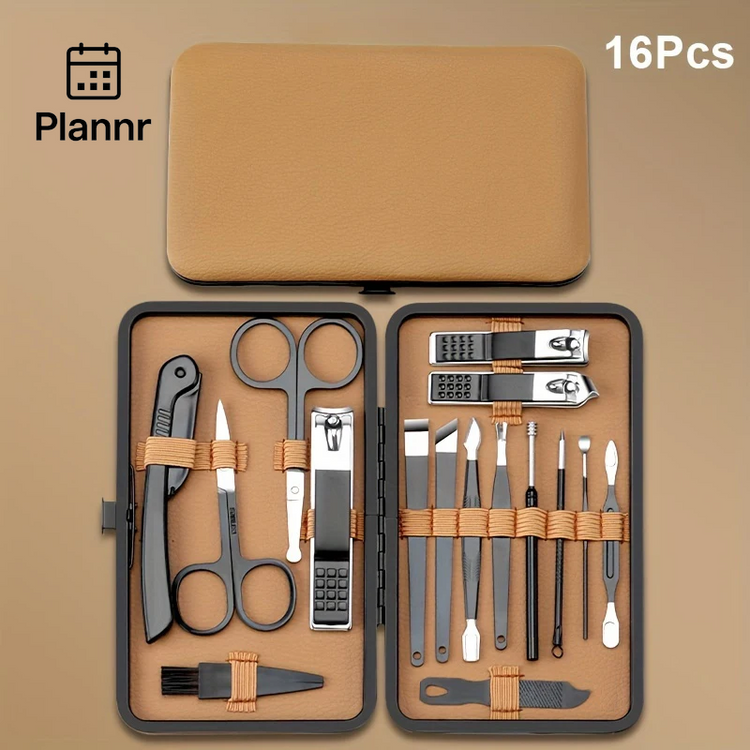 7/16/18Pcs Manicure Set Stainless Steel Professional Pedicure Kit Nail Grooming Kit Clippers Kit with Black PU Leather Case