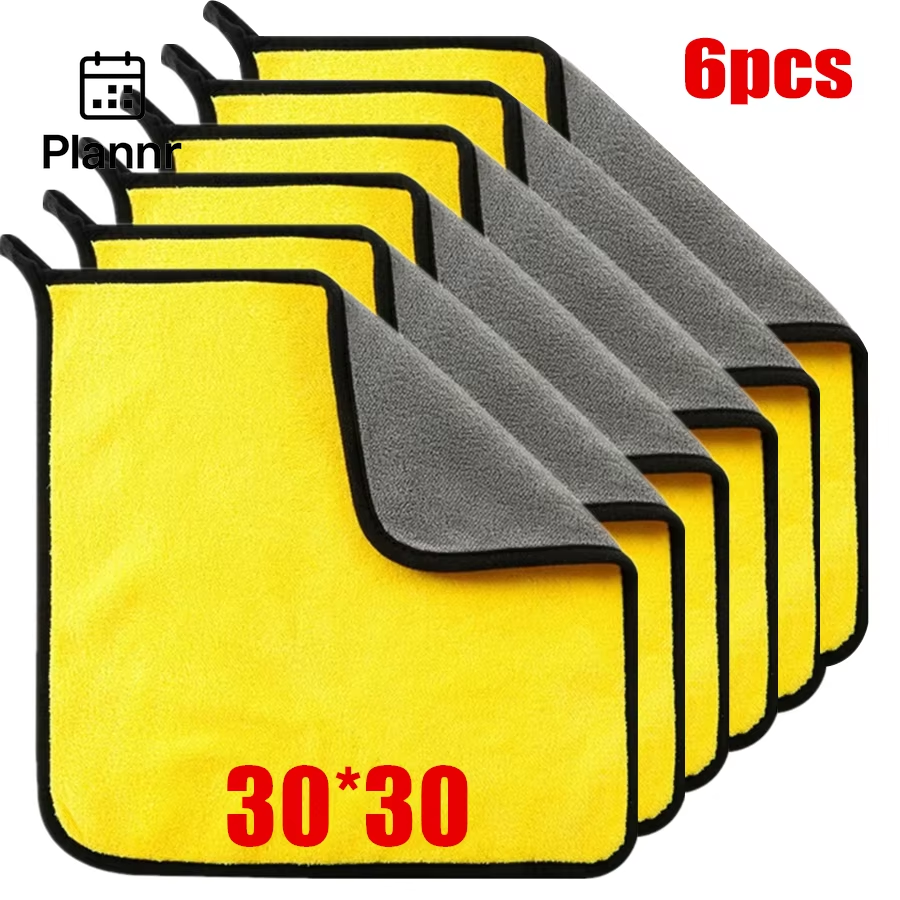 1/2/6Pcs Microfiber Cleaning Towel Thicken Soft Drying Cloth Car Body Washing Towels Double Layer Clean Rags Car Accessories